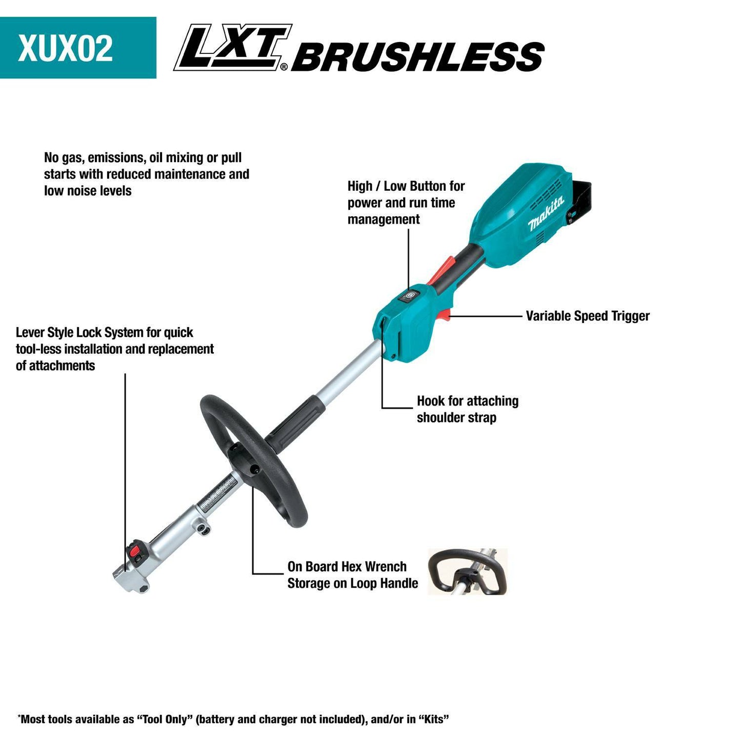 Makita XUX02SM1X1 18V LXT® Lithium‘Ion Brushless Cordless Couple Shaft Power Head Kit w/ 13" String Trimmer Attachment (4.0Ah)