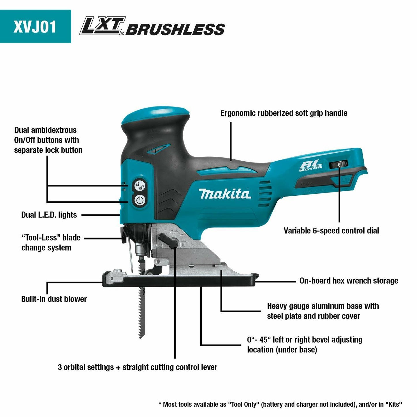 Makita XVJ01Z 18V LXT® Lithium‘Ion Brushless Cordless Barrel Grip Jig Saw, Tool Only