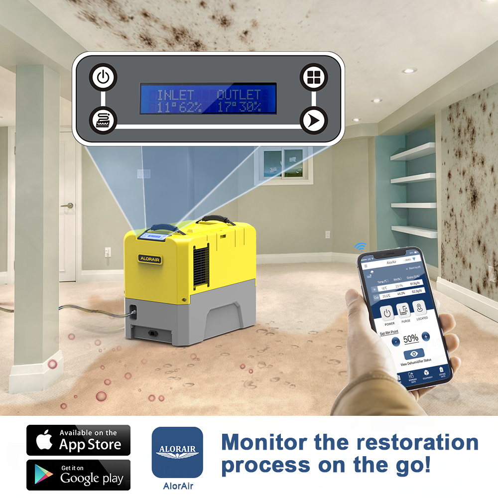 AlorAir Storm LGR Extreme Smart App Control 180PPD Commercial Dehumidifier for Crawl Space with Pump - Yellow