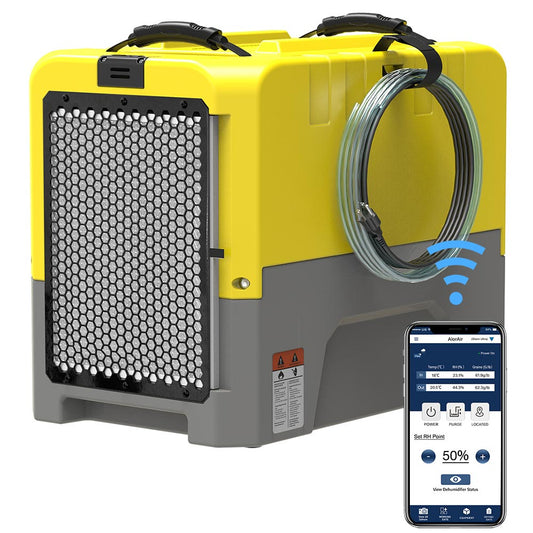 AlorAir Storm LGR Extreme Smart App Control 180PPD Commercial Dehumidifier for Crawl Space with Pump - Yellow