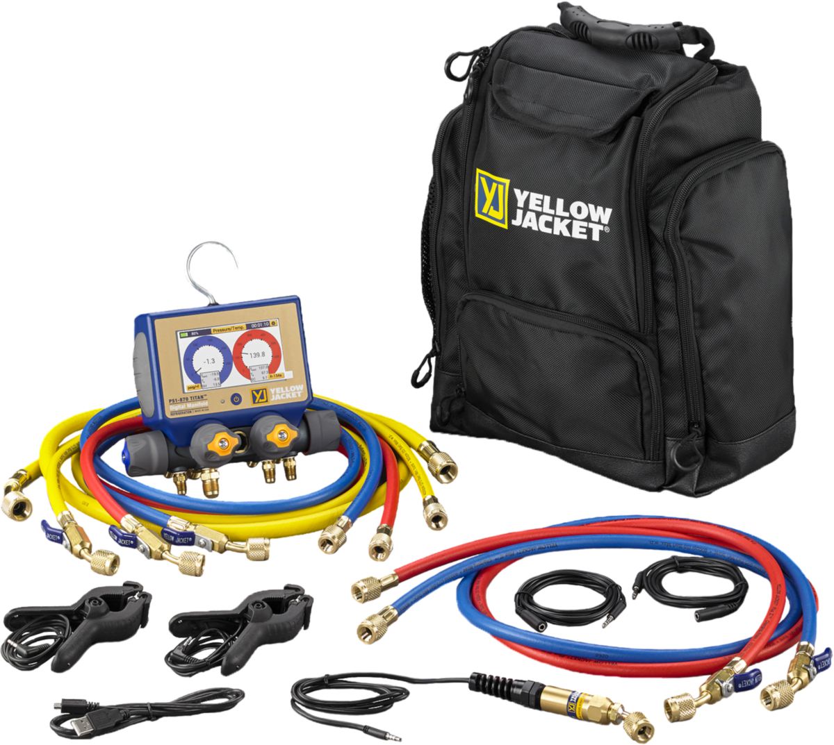 Yellow Jacket 40875 TITAN Digital Manifold 4-Valve with Ball Valve and 5/16" Hoses (P51-870)