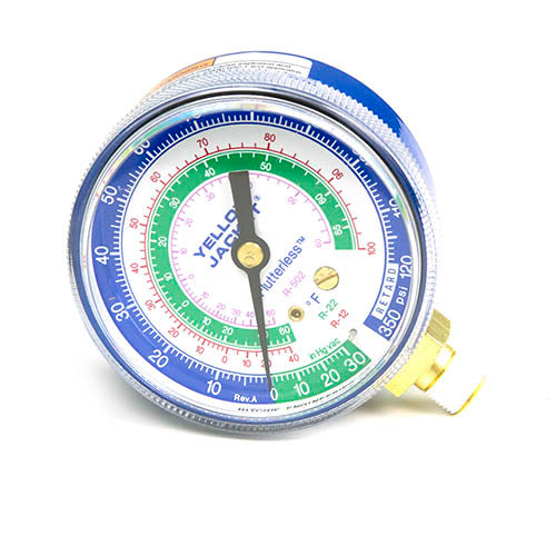 Yellow Jacket 49002 2 1/2" gauge, blue compound, 30"-0-120** psi, R-12/22/502 (Â°F)Â 