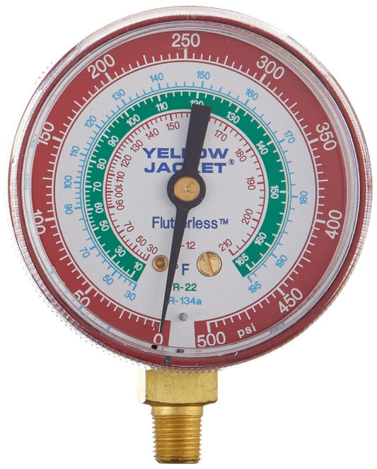 Yellow Jacket 49013 2 1/2" gauge, red pressure, 0-500 psi, R-134aÂ (Â°F and Â°C)Â 