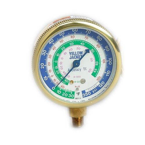 Yellow Jacket 49200 2-1/2" Brass compound, 30"-0-120* psi, R-22/134a/404A, certified gauge