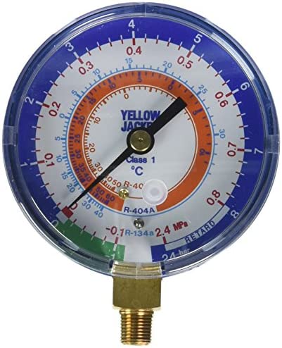 Yellow Jacket 49264 3-1/8", blue compound, bar/MPa, R134a/404A/407C certified gauge (Â°C)