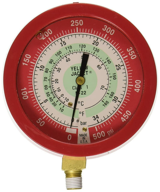 Yellow Jacket 49511 3-1/2" L/F, red pressure, 0-500 psi (0 to 34 bar), R22 (Â°F and Â°C)Â 