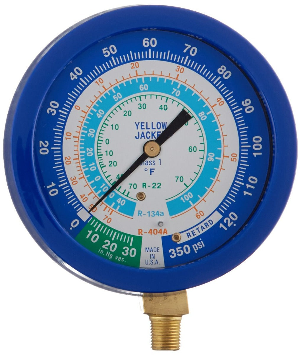 Yellow Jacket 49514 3-1/2" L/F, blue compound, 30"-0-120 psi, R22/134a/404A (Â°F)Â 