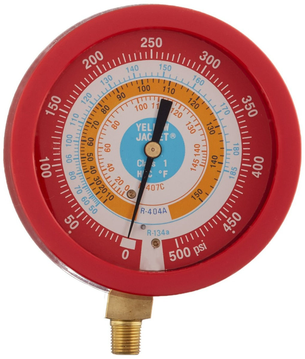 Yellow Jacket 49517 3-1/2" L/F, red pressure, 0-500 psi, R134a/404A/407CÂ (Â°F)Â 